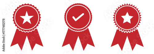 Badge icon. Award sign vector set. Achievement sign set. Checkmark prize reward badge. Winner best reward isolated icon set.