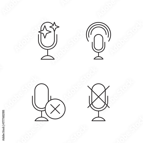 Microphone Interaction Star Mute Cancellation Icon Set