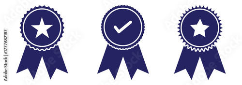 Set the company's product quality certificate is compliant the check mark symbol represents the standard quality control vector illustration