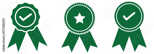 Award ribbon icons showing achievement and recognition. two gold rings