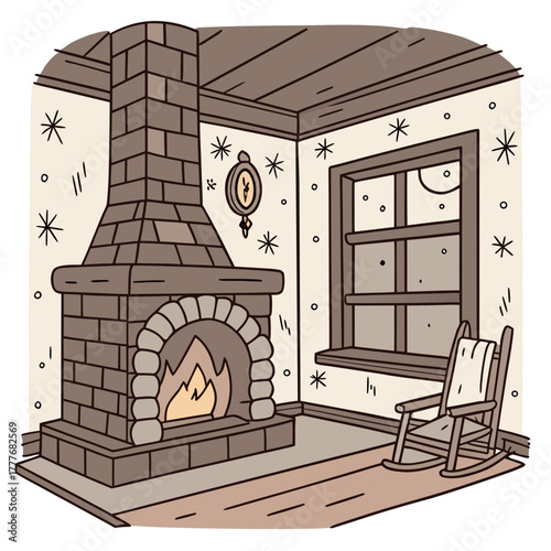 Cozy fireplace with rocking chair and window