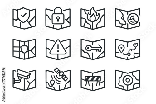 Shield vector icon safe maps lock secure barrier symbol surveillance security map