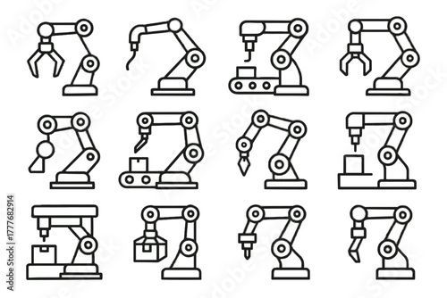 Robotic icon icons welding arm packaging place robot mechanical press industrial vector