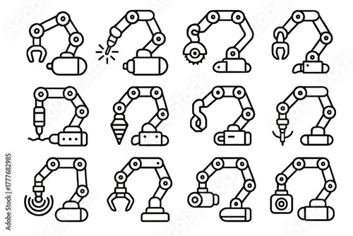 Robotic arm sonar sampler vector probe drilling icons underwater icon handler