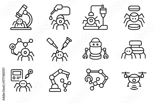 Robot modern pipette vector nanobot icon tester assistant injector robotic nano