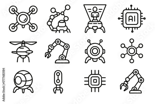 Nano futuristic bot icon lights vector energy robots core drone molecular interface