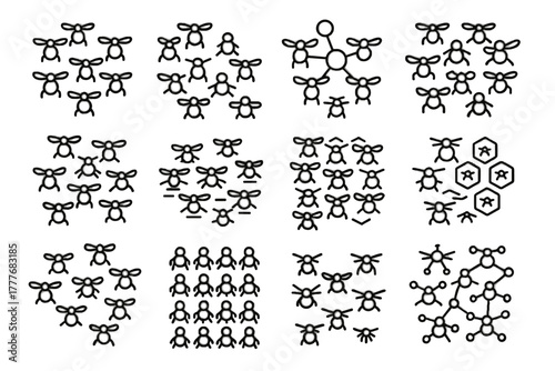 Nanobot robotic nano bot flying tiny icon miniature network swarm vector