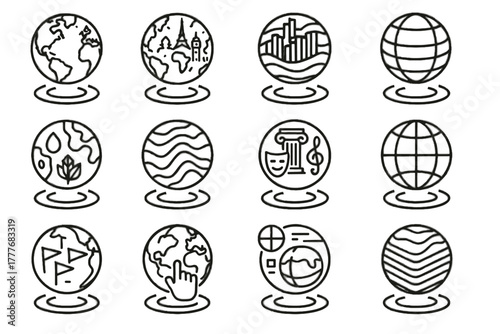 Projection cultural map lines virtual holographic vector globe layers interactive educational icon