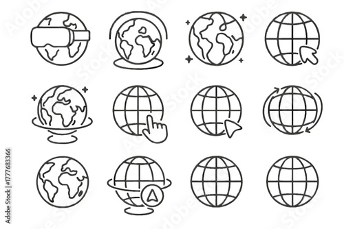 Floating vector virtual augmented interactive tool digital reality icon earth oceans globe