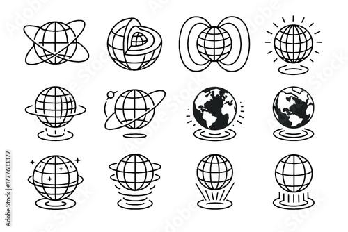 Icons holographic overlay topography vector planetary virtual satellite digital rotating rays icon