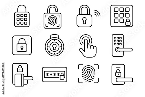 Password biometric pad security lock icon fingerprint vector keypad digital combination icons