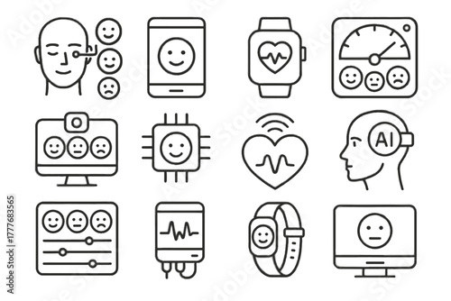 Emotion tracker sensor monitor detection mood state icon icons biofeedback camera vector