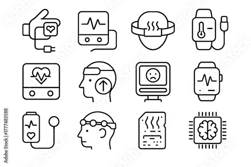 Vector micro tiny body icon device temperature physiological monitor sensor tracker conductivity