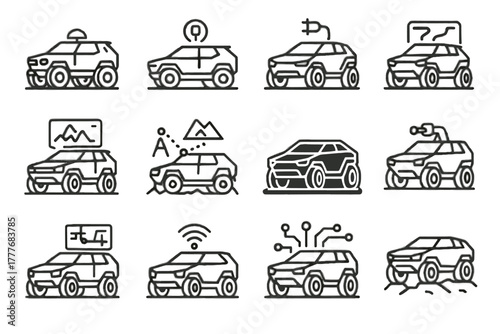 Car connected ev vehicle terrain futuristic vector suv road off ai smart