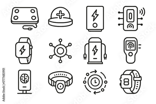 Charging bio icon station pad vector advanced biometric charger device energy monitor