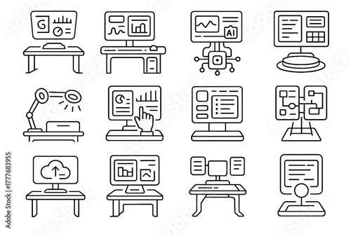 Ai dashboard lighting futuristic cyberpunk workstation connected ar vector icon information icons