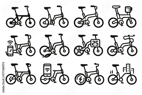 Collapsible bike transport icons vector icon mechanism urban portable foldable folding