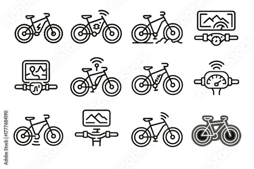 Adaptive connected autonomous display vector cycling assist bike icon mountain icons