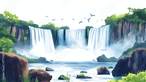 Iguazu Falls. Iguazu Falls hand drawn watercolor illustration