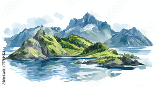 Magellan Strait. Magellan Strait hand drawn watercolor illustration