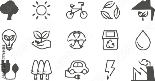Set of ecology and environment icons isolated on white background
