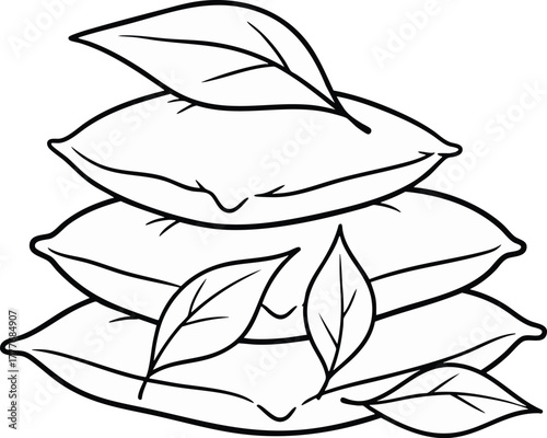 Stack of four pillows with leaves, symbolizing comfort, relaxation, and organic bedding