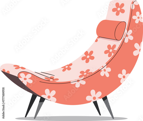 Stylish floral chaise lounge chair. Vector illustration of a modern, relaxing armchair