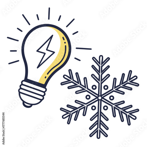 This captivating illustration showcases the synergy between energy efficiency and climate control, depicting a lightbulb and a snowflake