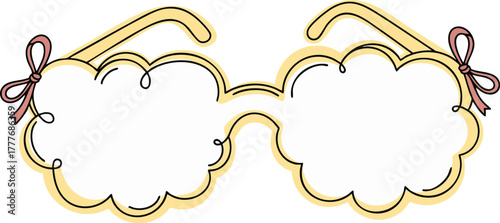 Whimsical cloud-shaped eyeglasses with pink bows, an illustration