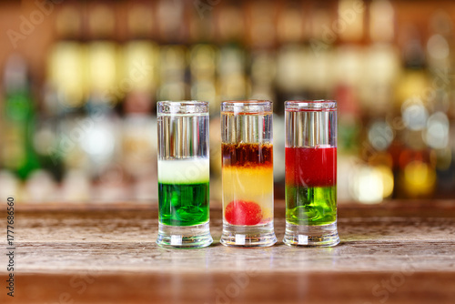 Multi-layered cocktails on the bar