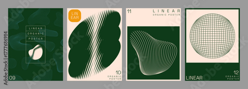 Set of modern green linear organic abstract poster designs
