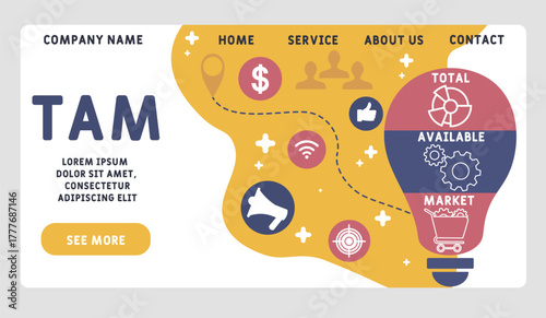 TAM - total available market acronym. business concept background. vector illustration concept with keywords and icons. lettering illustration with icons for web banner, flyer, landing