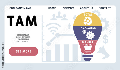 TAM - total available market acronym. business concept background. vector illustration concept with keywords and icons. lettering illustration with icons for web banner, flyer, landing