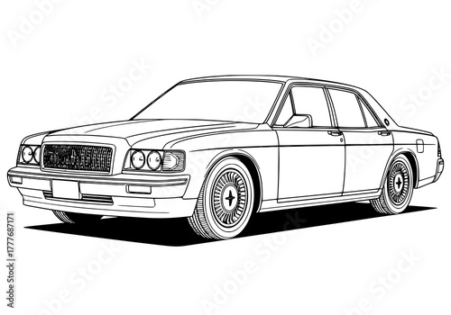 Classic car drawing, line art, adult coloring books.