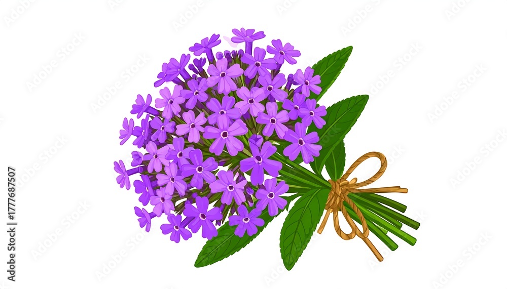 Obraz premium Charming Bouquet of Purple Verbena Flowers Tied with Twine.