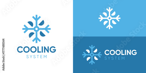 Creative simple cooling system logo template. Snow with abstract fan propeller logo design vector illustration.
