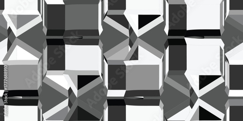 3D geometric seamless pattern in black and white. Modern, abstract, minimalist background wallpaper.