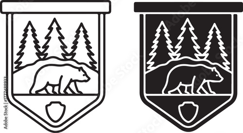 silhouette of pine trees and bear vector icon