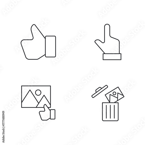 Social Interaction and Photo Management Line Icon Set