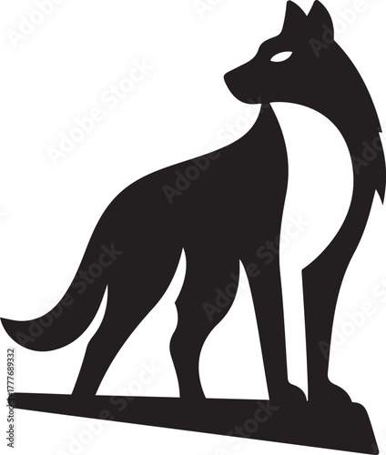 Black Fox Silhouette on White Background canine animal, Fox silhouette black design minimalist style