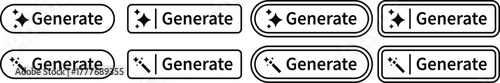 AI generate button icon set, magic wand and sparkle symbols collection, artificial intelligence interface elements group, modern flat and line vector design pack for app, web and ui ux graphics