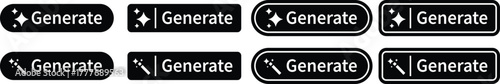 AI generate button icon set, magic wand and sparkle symbols collection, artificial intelligence interface elements group, modern flat and line vector design pack for app, web and ui ux graphics