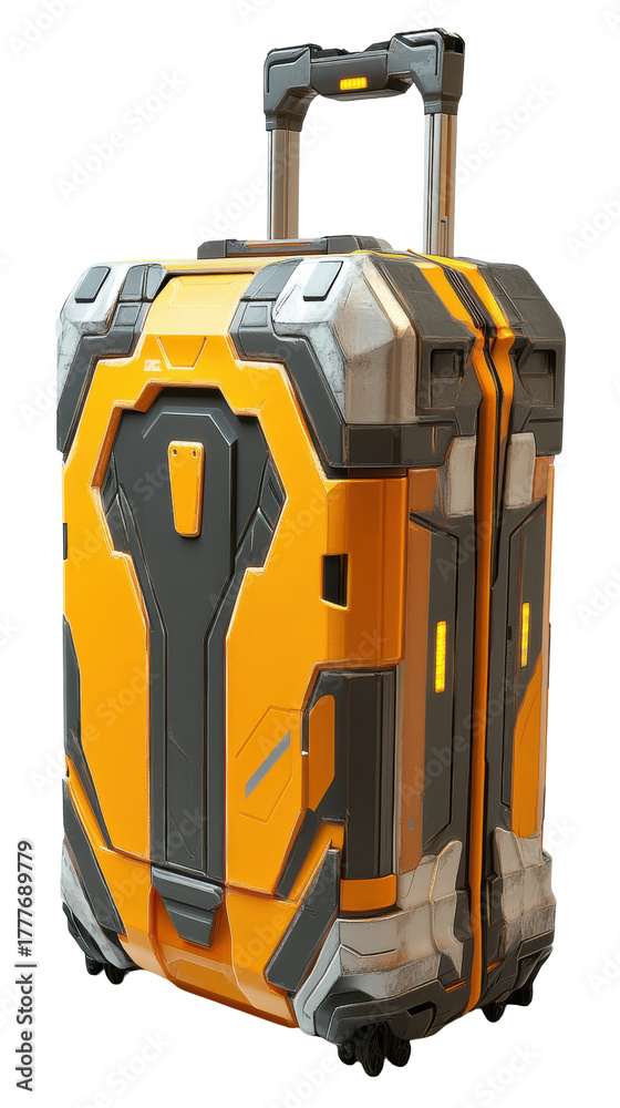 Naklejka premium Futuristic orange hard-shell sci-fi suitcase 