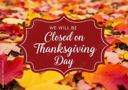 Closed on thanksgiving day autumn leaves announcement