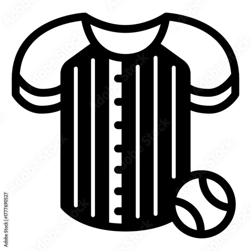 Striped shirt uniform with ball solid icon, baseball concept. Vector graphics. Team clothes and attribute, sport sign on white background, style icon mobile or web design.
