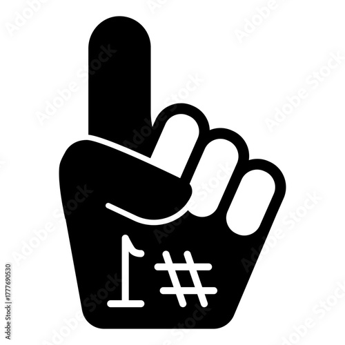 Number one fun hand solid icon, baseball game concept. Vector graphics. Parallon hand with index finger, fun attribute sign on white background, style icon mobile or web design.