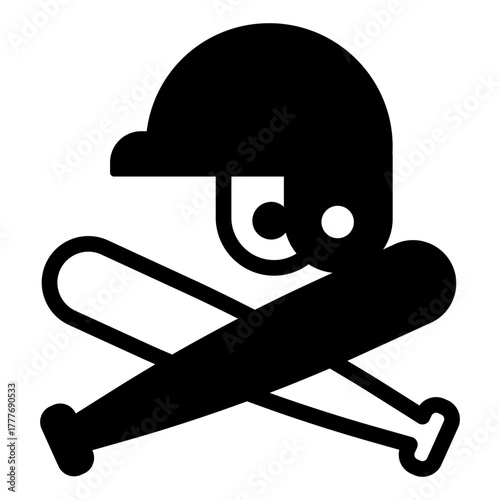 Crossed bats with helmet solid icon, baseball game concept. Vector graphics. Bats pair and sport hat, attribute sign on white background, style icon mobile or web design.