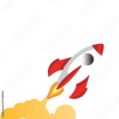 Rocket Vector Illustration. Cartoon spaceship isolated on a white. Flat Vector Illustration
