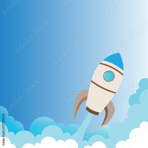 Rocket Vector Illustration. Cartoon spaceship isolated on a white. Flat Vector Illustration