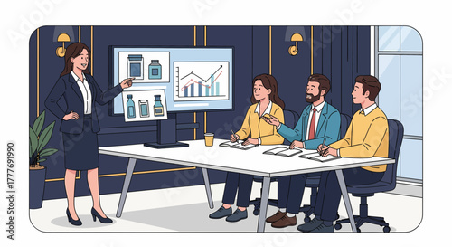 Business Presentation Shows Product Data During Corporate Meeting